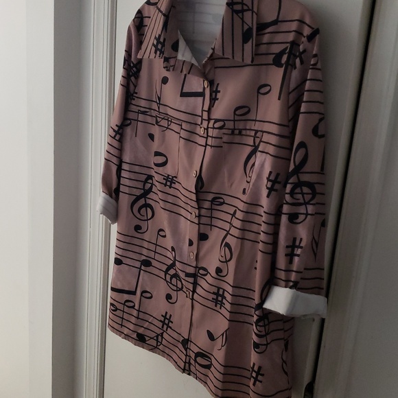 Pink Musical Notes Button-Up Shirt - Picture 3 of 7